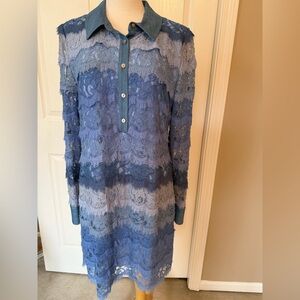 Diane Von Furstenberg Long Sleeve Blue Lace Dress